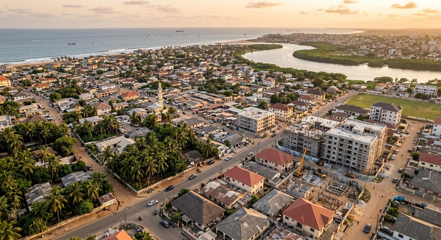 Vue aérienne d'un quartier résidentiel d'Afrique de l'Ouest