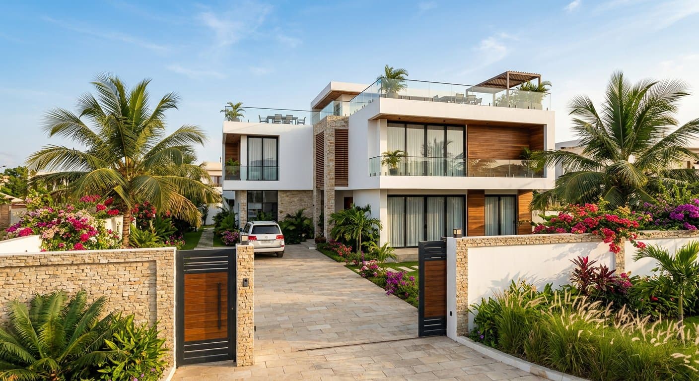 Maison moderne avec cour arborée au Bénin